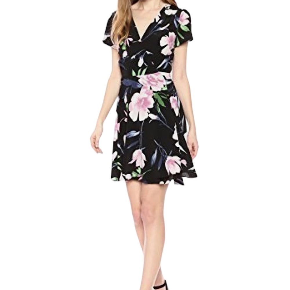 Yumi Kim Paradise Found Black Floral Kennedy Wrap Silk Dress Size S